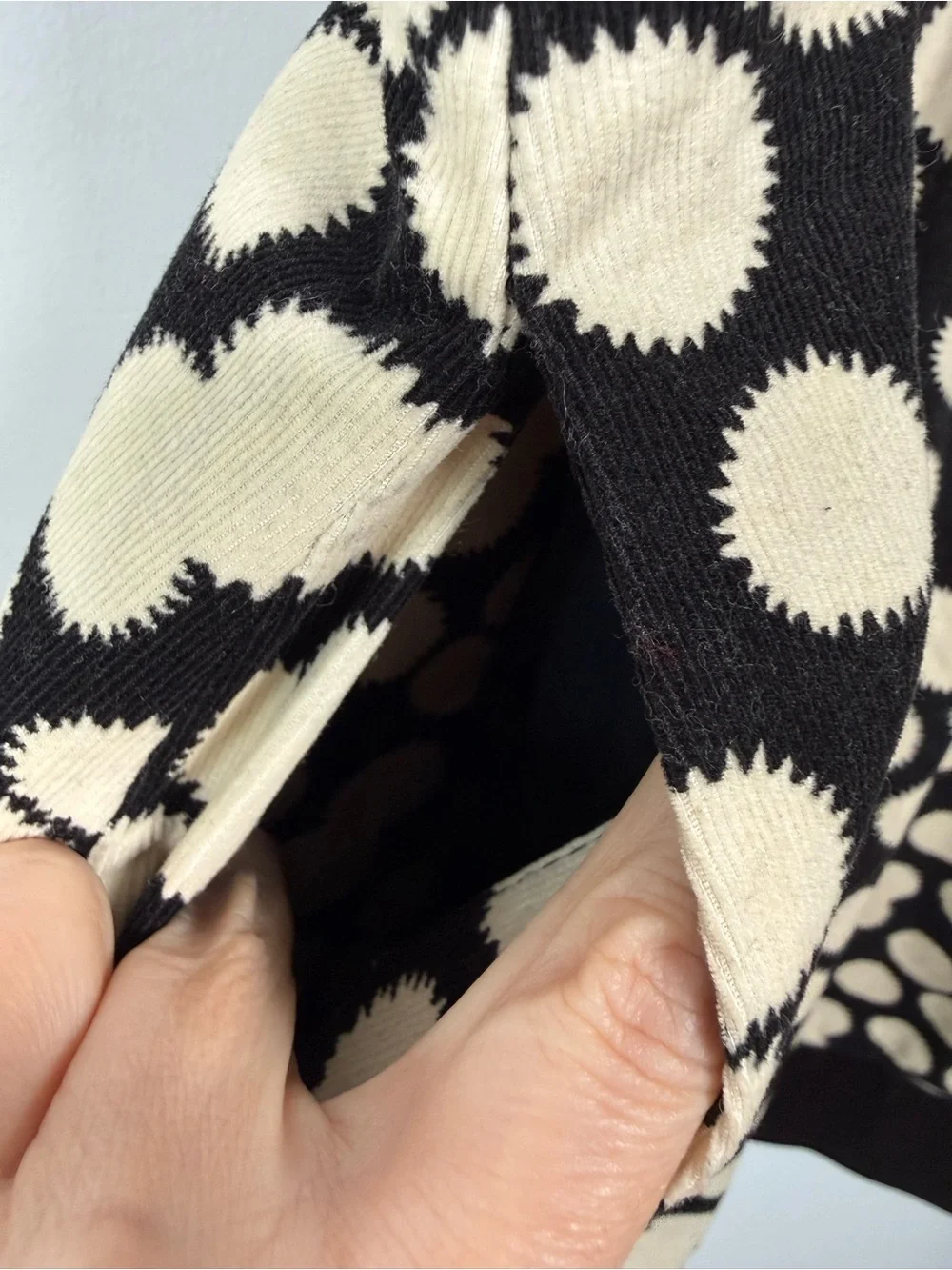 Anthropologie LEIFNOTES Women's SZ 10 Notched Dots Corduroy Dress Black Ivory
